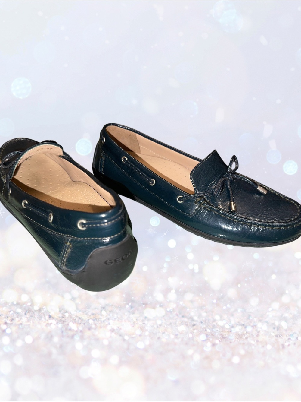Geox Teal Leather Moc Toe Slip-On Driving Loafers